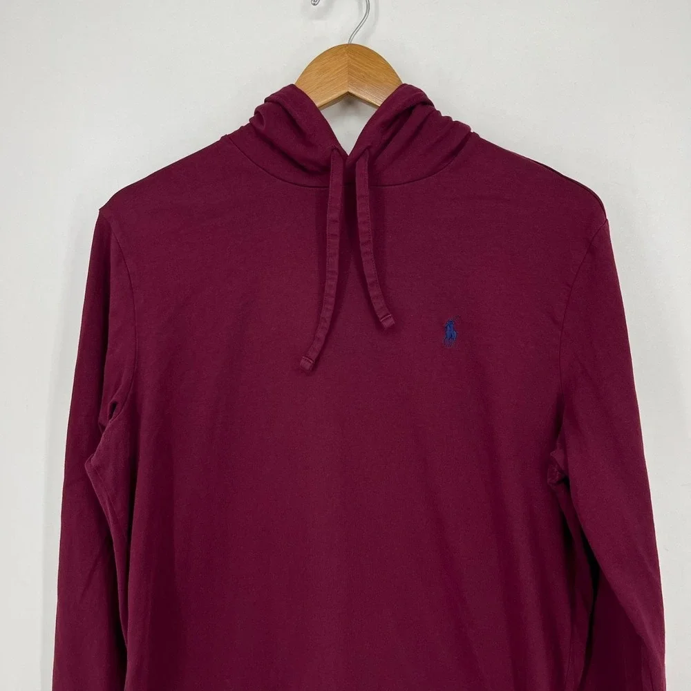Polo Ralph Lauren Lightweight Pullover Hoodie Men's M Red Maroon Drawstring Pony